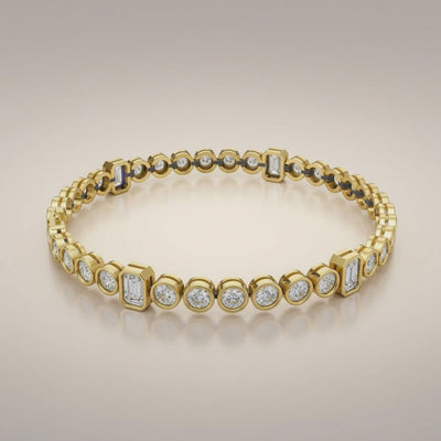 Tennisarmbånd BR-14 med 6,75 ct round og emerald cut diamanter i guld
