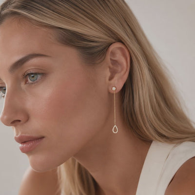 Kæde Øreringe med Dråbevedhæng – 360° visning, lab grown diamanter, 14 karat guld