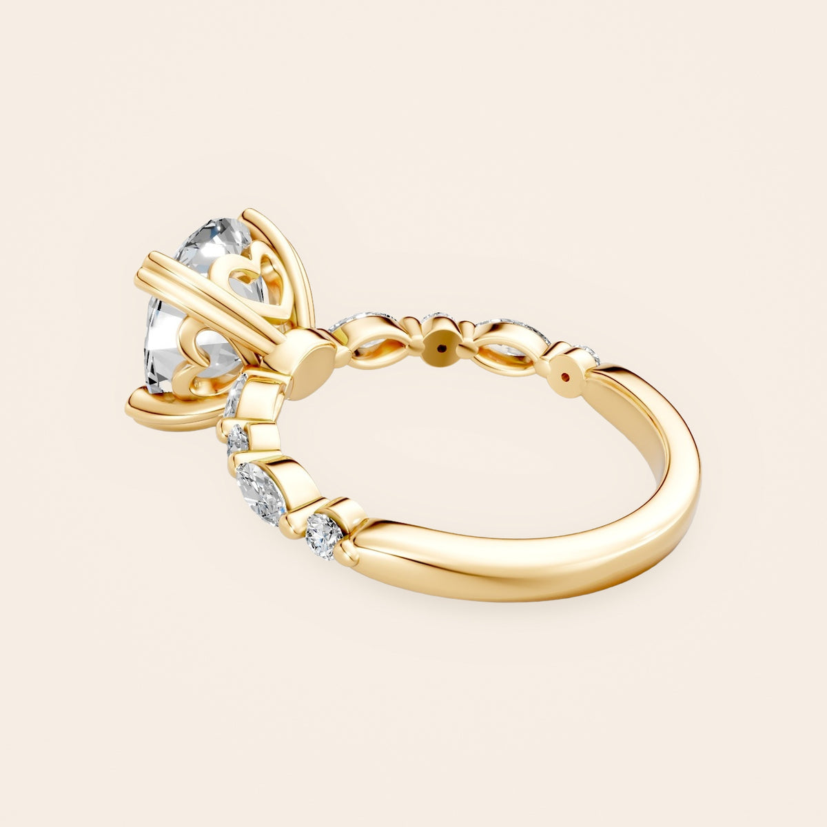 RT030 oval diamantring i 14 kt. gulguld – set bagfra