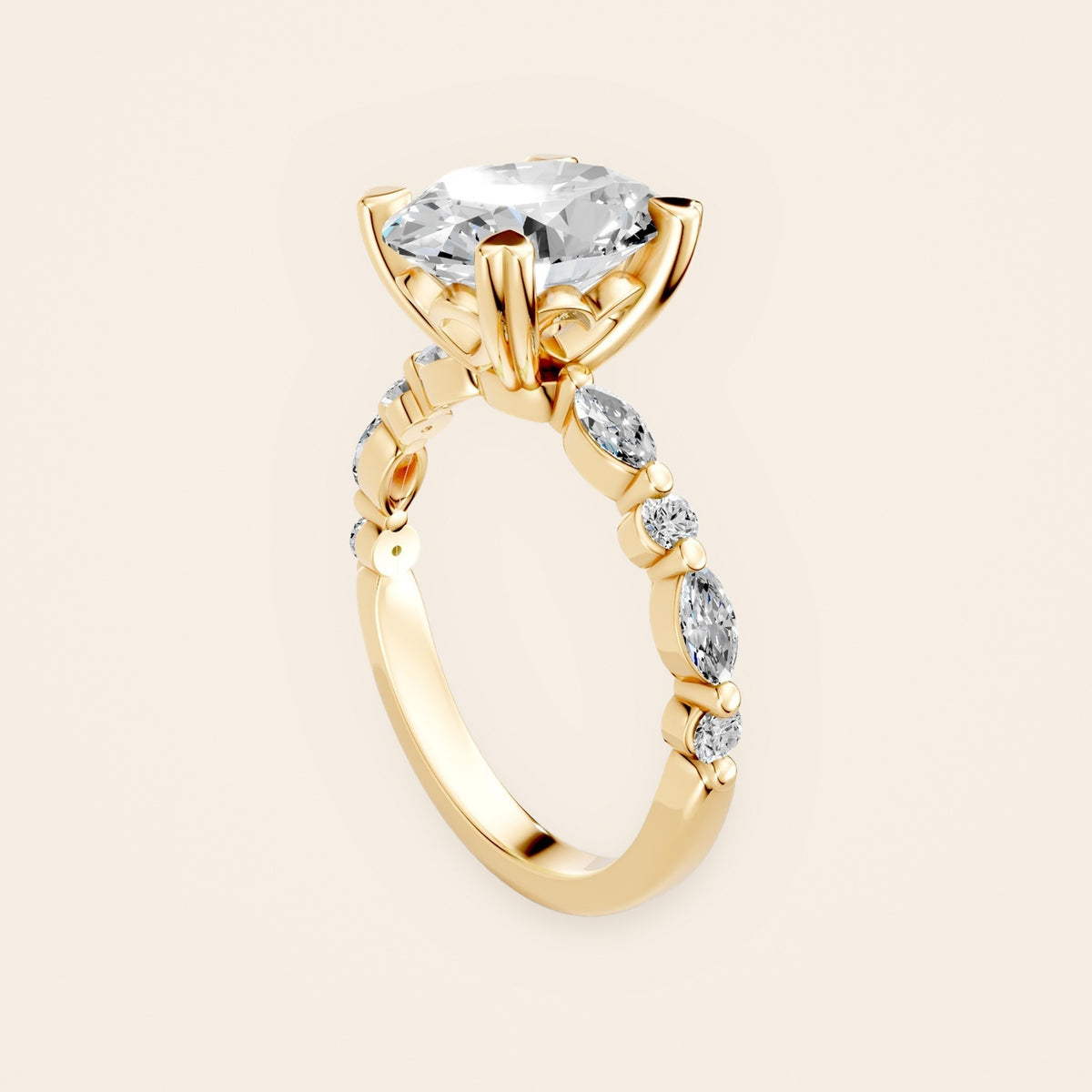 RT030 oval diamantring med hjertegrabber i 14 kt. gulguld – perspektiv