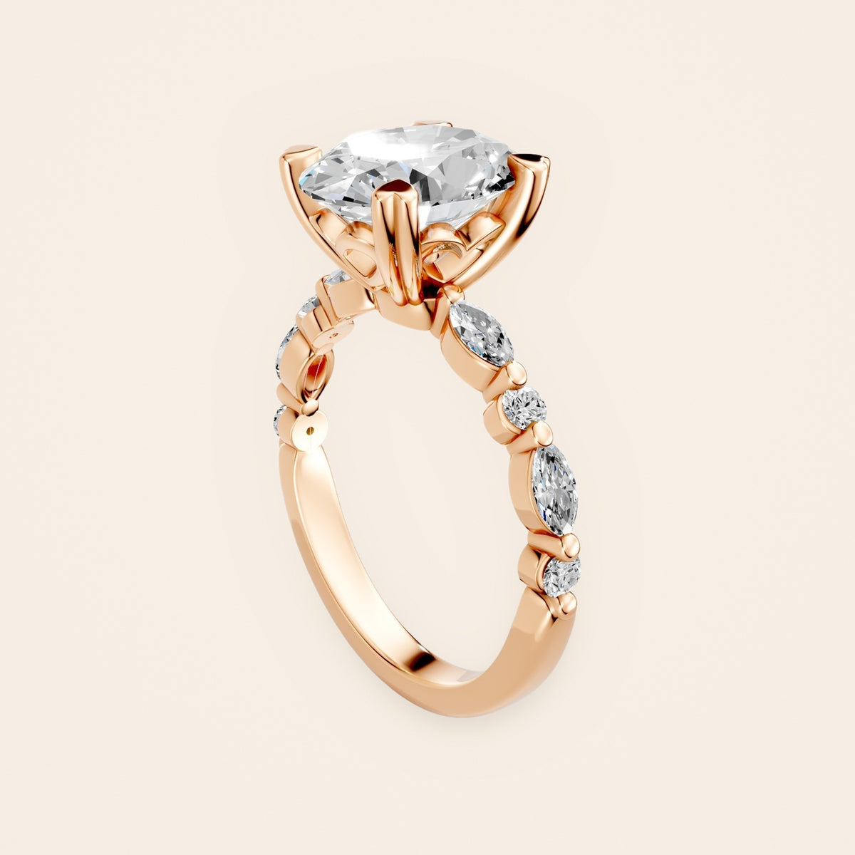 RT030 oval diamantring med hjertegrabber i 14 kt. rosaguld – perspektiv