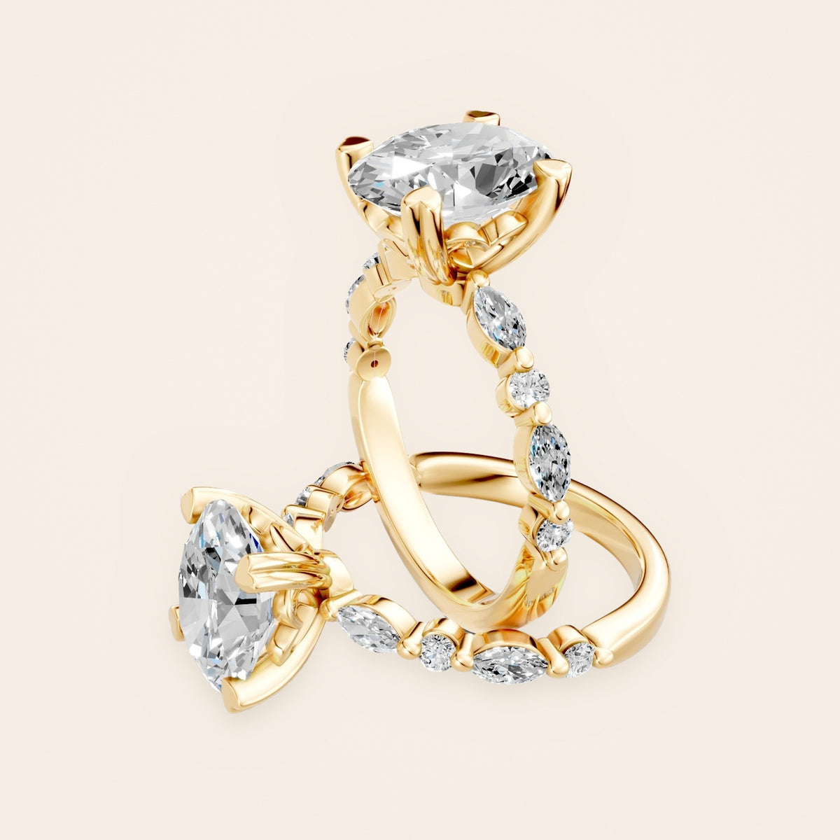 RT030 oval diamantring i 14 kt. gulguld – to ringe