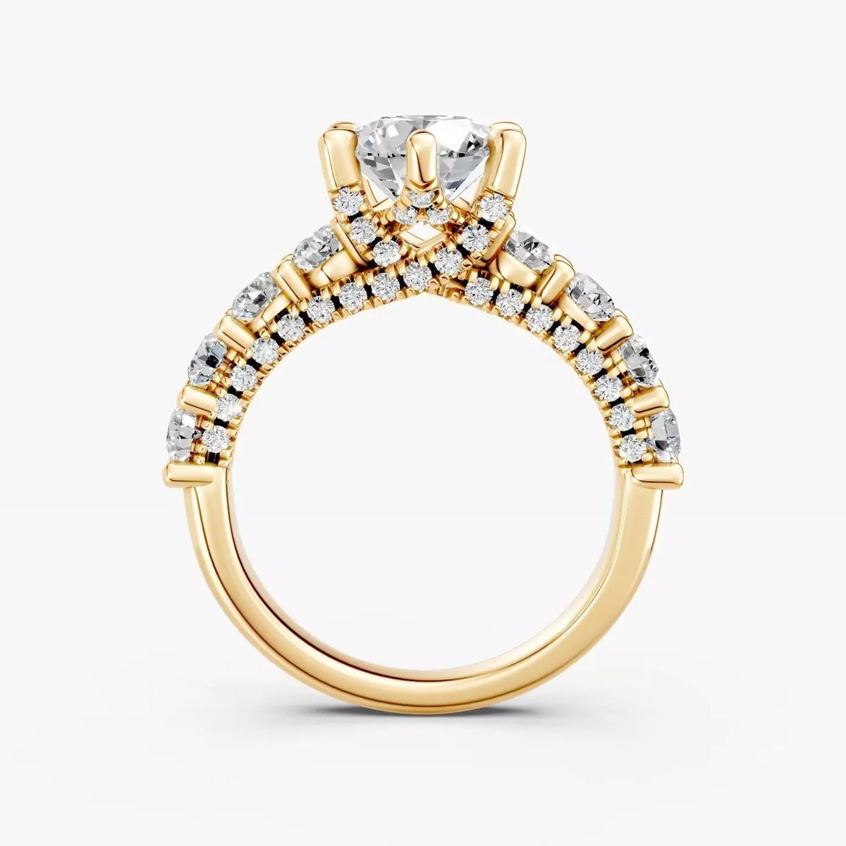 ZRT039 diamantring i 14 kt. gulguld, profil med pavé-galleri og sidesten