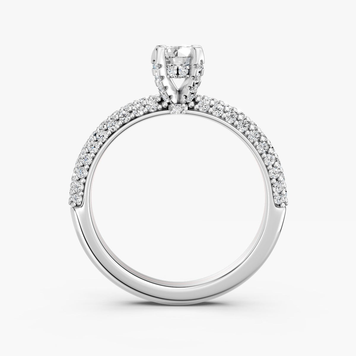 ZRT04 solitaire diamantring i 14 kt. hvidguld, profil med pavé-skinne og diamanter i fatningen