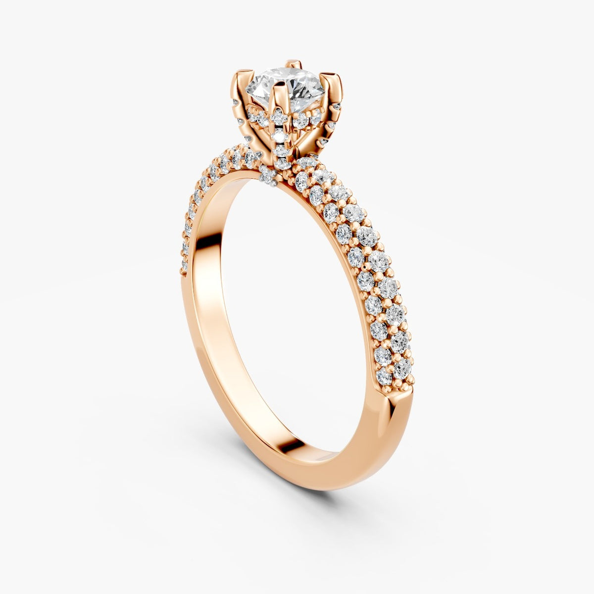 ZRT04 solitaire diamantring med pavé-skinne i 14 kt. rosaguld, perspektiv