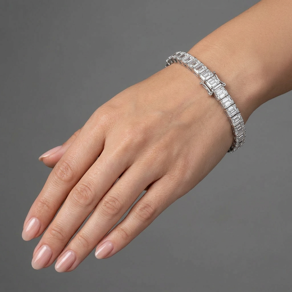 Tennisarmbånd med Asscher diamanter lås