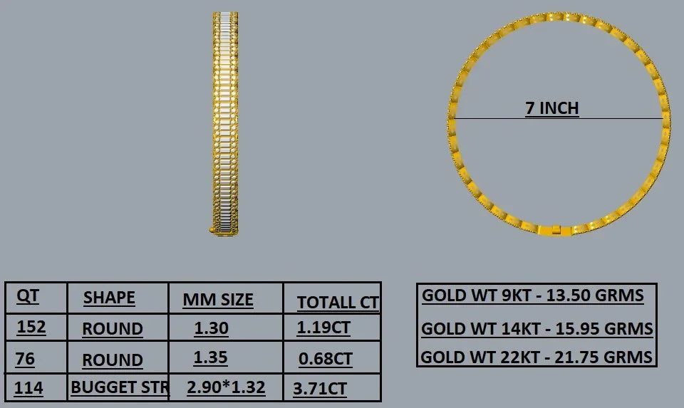 Tennisarmbånd med baguette og brillantslebne diamanter 5.58 ct model BR_07 specifikation
