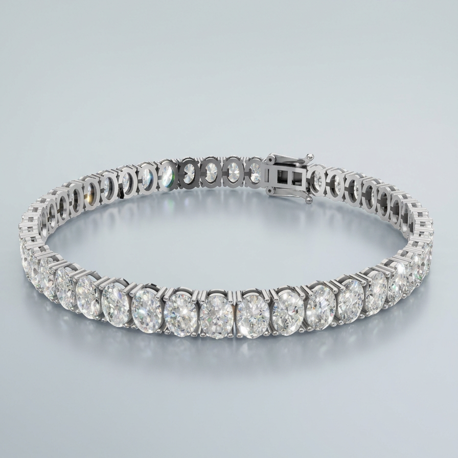 Tennisarmbånd med ovale lab grown diamanter 12.48 carat i 14 karat hvidguld