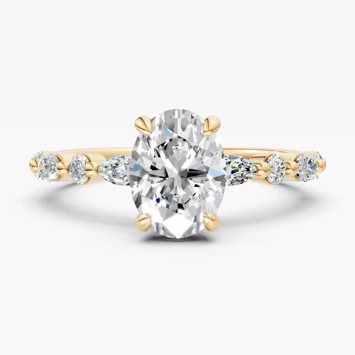 ZAB004 diamantring med oval diamant i 14 kt. gulguld, forfra