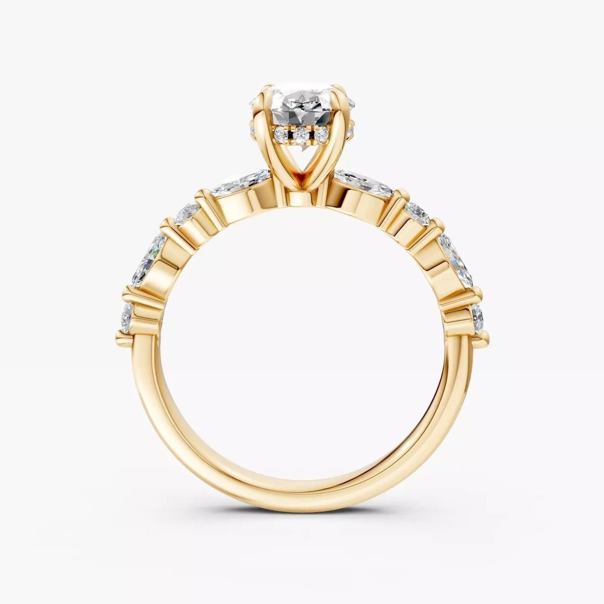 ZAB004 diamantring i 14 kt. gulguld, profil med skjult halo