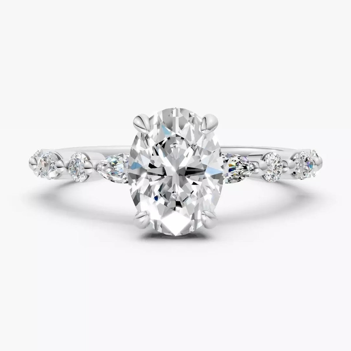 ZAB004 diamantring med 1,09 ct oval lab-grown diamant i 14 kt. hvidguld, forfra