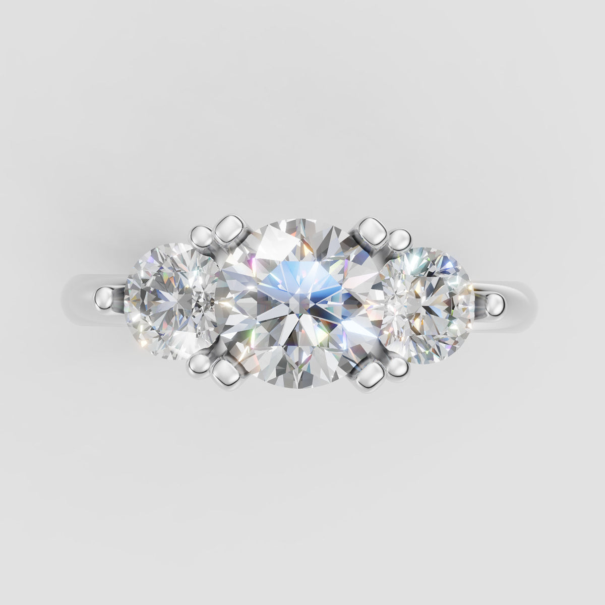 ZES021 3-stens diamantring med 1,60 ct centersten og to 0,60 ct sidesten, 14 kt. hvidguld, ovenfra