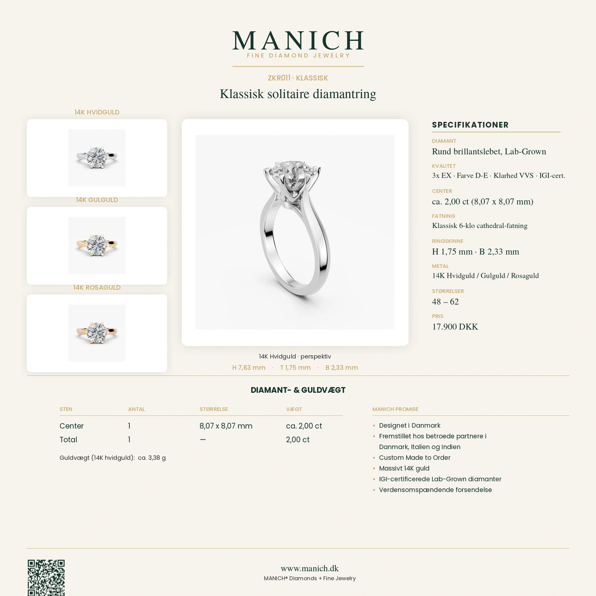 ZKR011 specifikationer, diamantkvalitet og mål – MANICH infografik