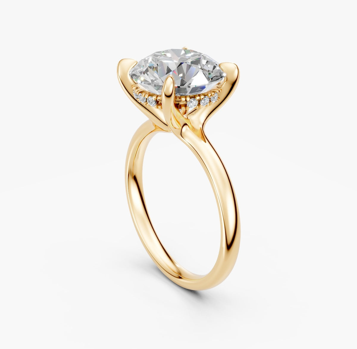 ZKR04 hidden-halo solitaire diamantring i 14 kt. gulguld, perspektiv