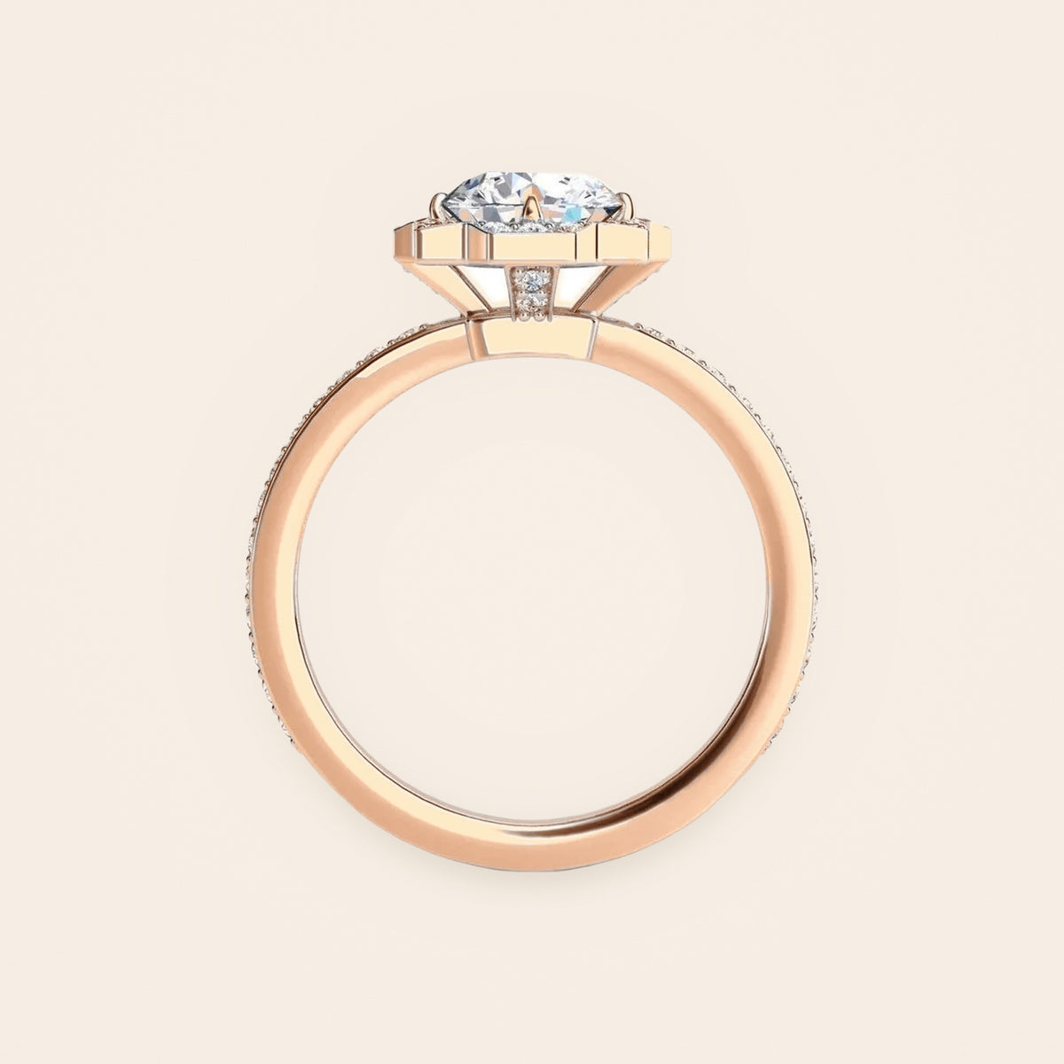 ZLR0163 Art Deco halo diamantring i 14 kt. rosaguld – profil