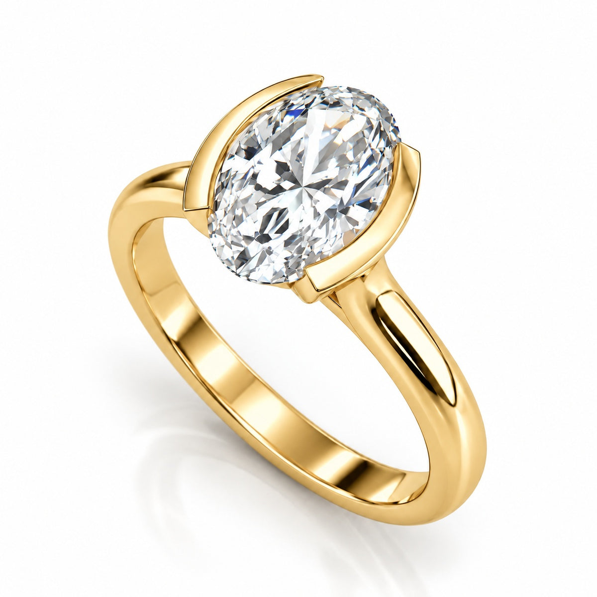 ZLR0176 solitaire diamantring med oval diamant i 14 kt. gulguld, perspektiv