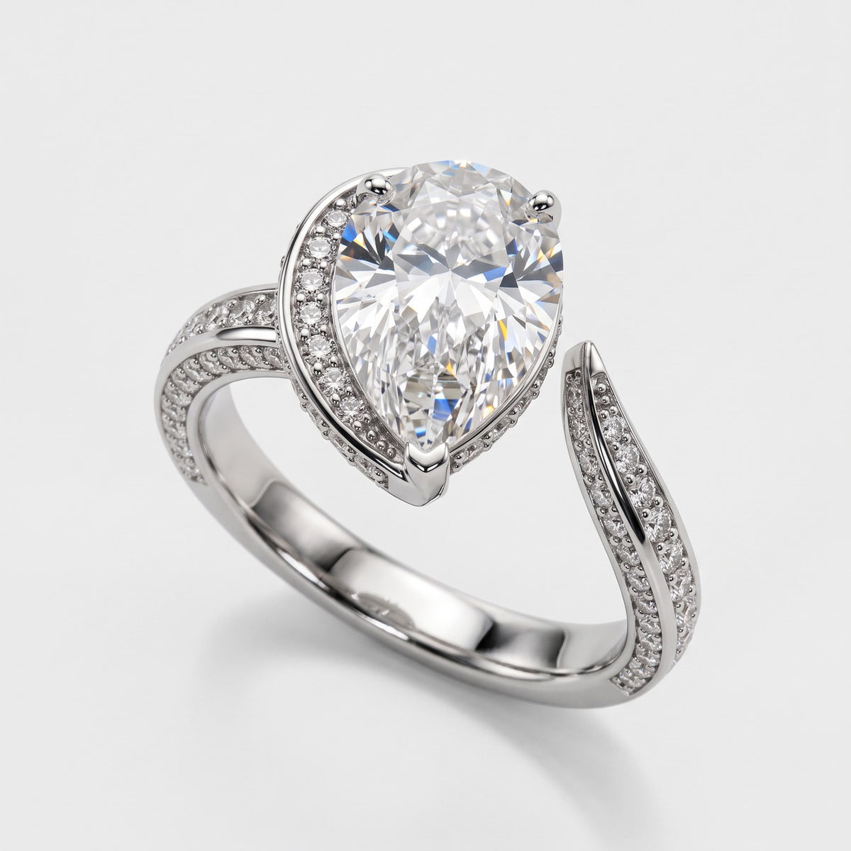 ZLR074 diamantring med dråbeslebet diamant i hvidguld – perspektiv