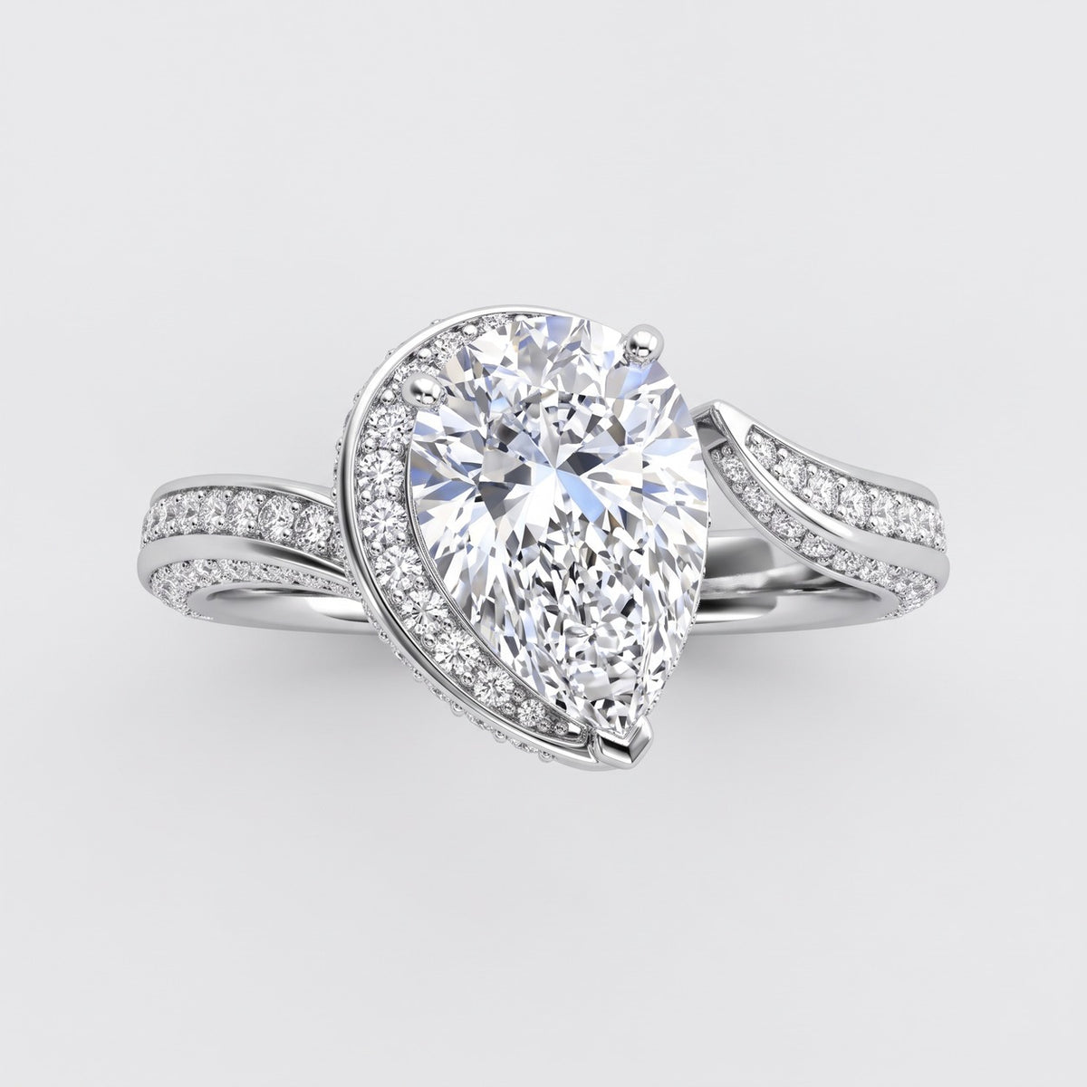 ZLR074 diamantring i hvidguld set oppefra med swirl-halo