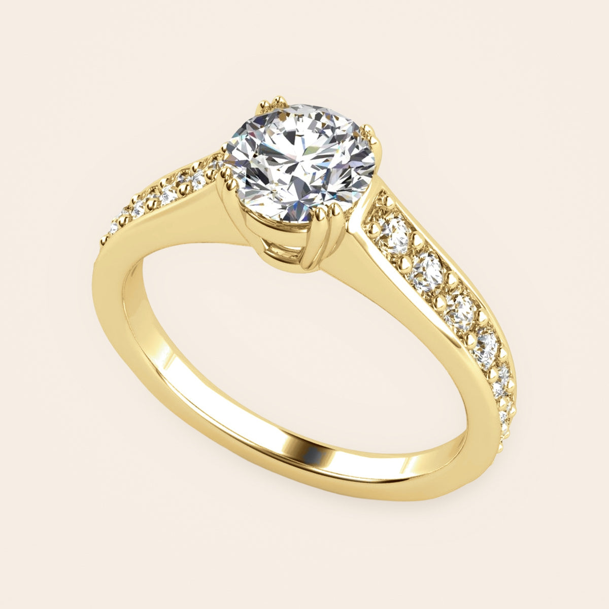 ZLSA01 solitaire diamantring med diamantskuldre i 14 kt. gulguld, perspektiv