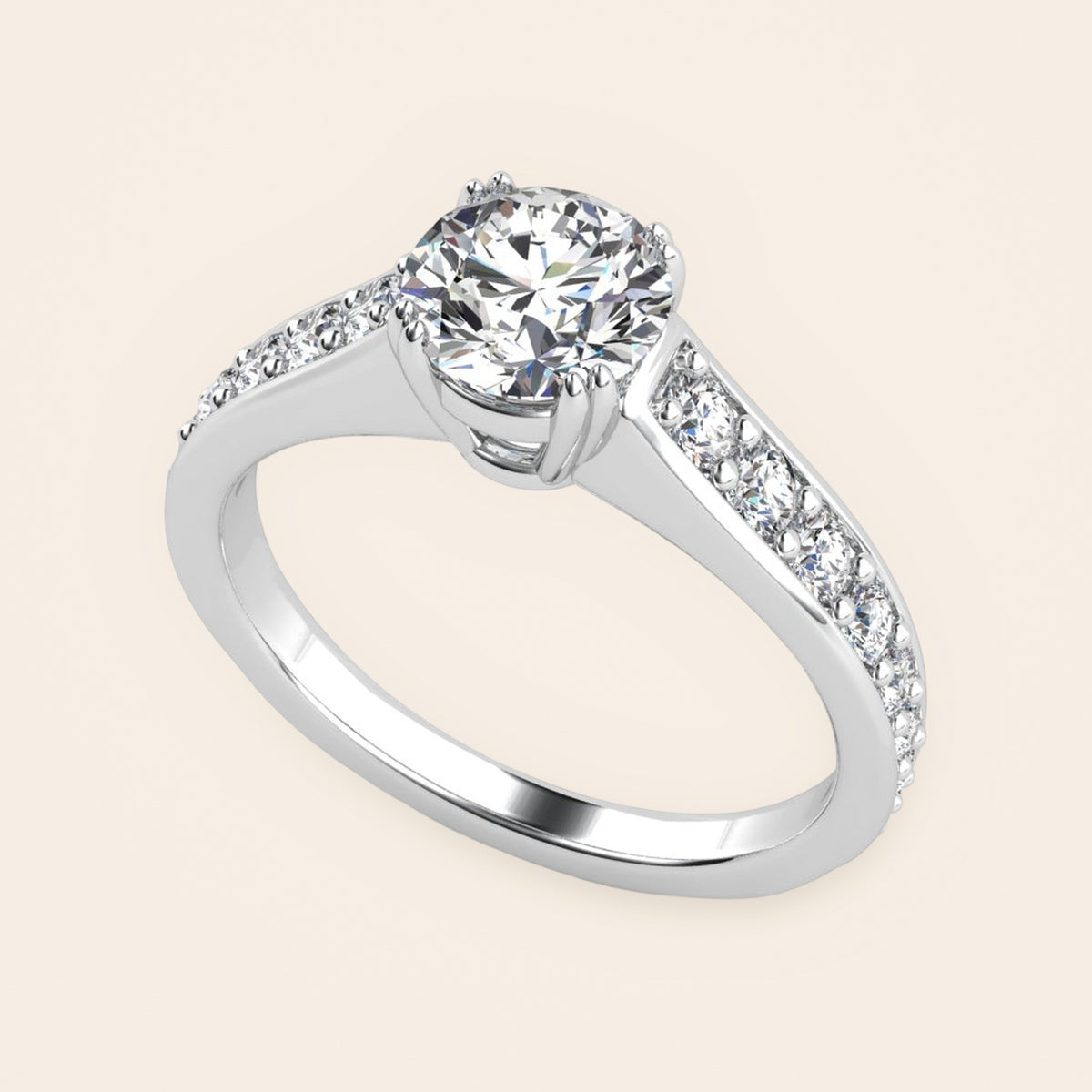 ZLSA01 solitaire diamantring med diamantskuldre i 14 kt. hvidguld, perspektiv