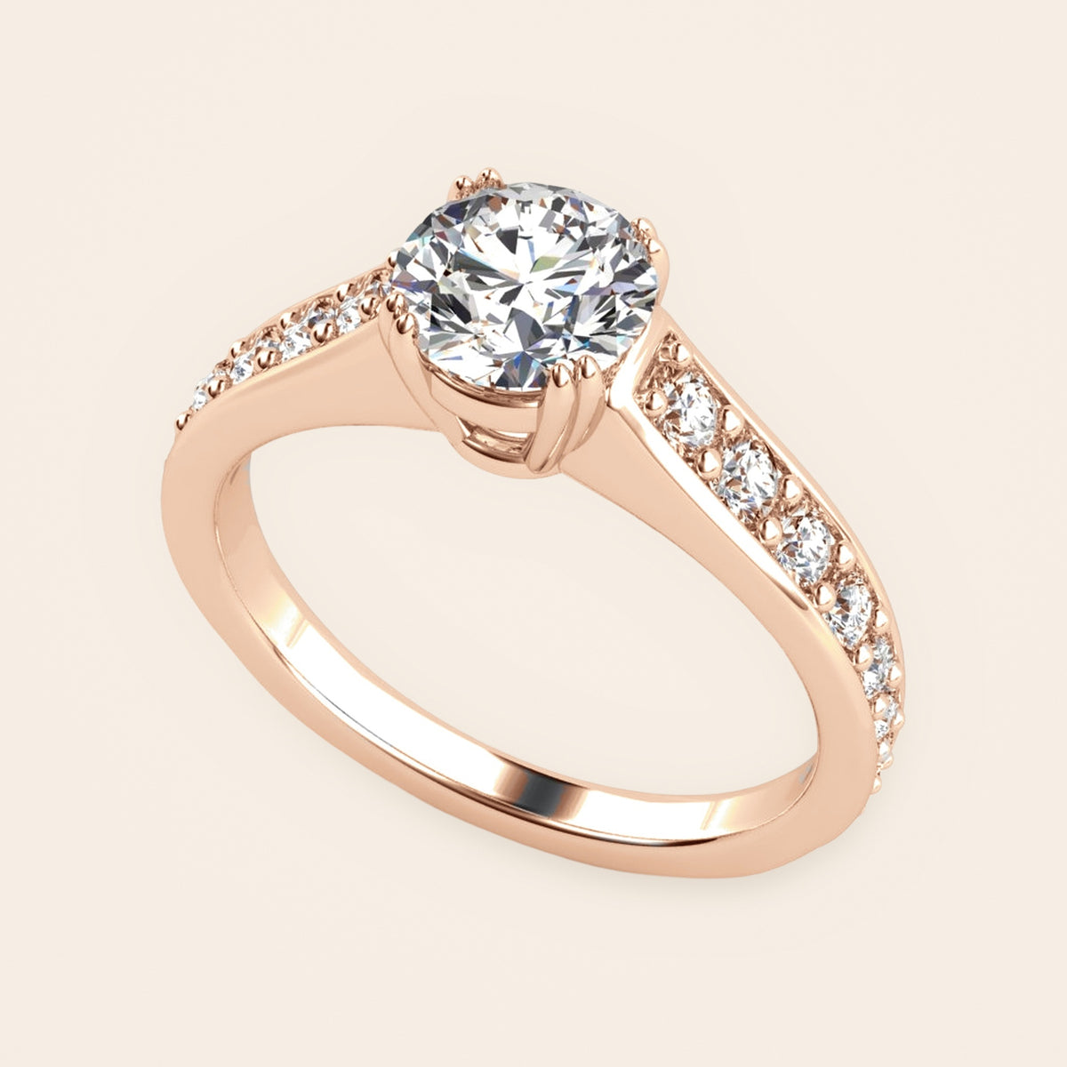 ZLSA01 solitaire diamantring med diamantskuldre i 14 kt. rosaguld, perspektiv