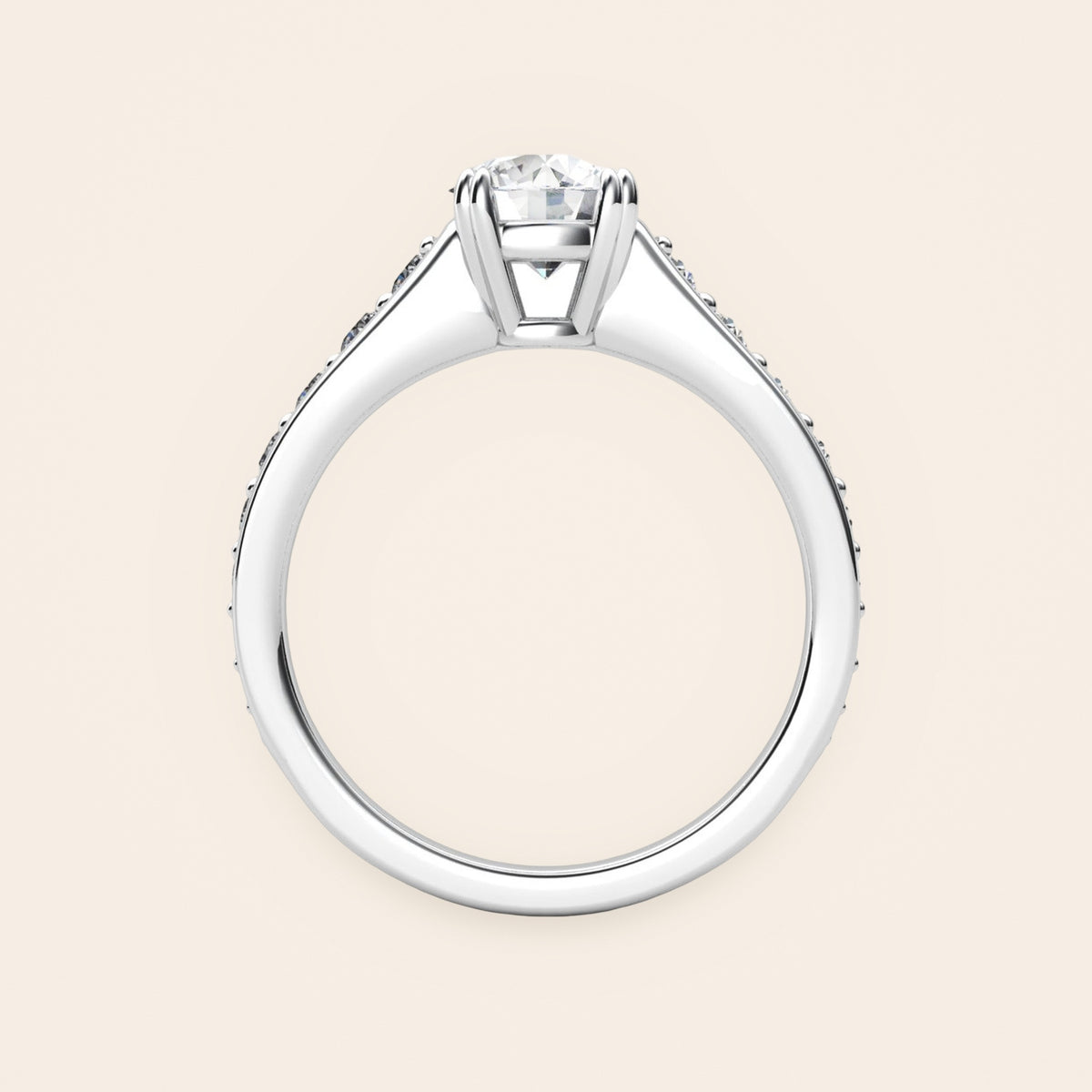 ZLSA01 solitaire diamantring med diamantskuldre i 14 kt. hvidguld, profil