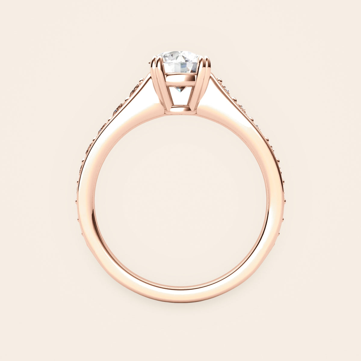ZLSA01 solitaire diamantring med diamantskuldre i 14 kt. rosaguld, profil