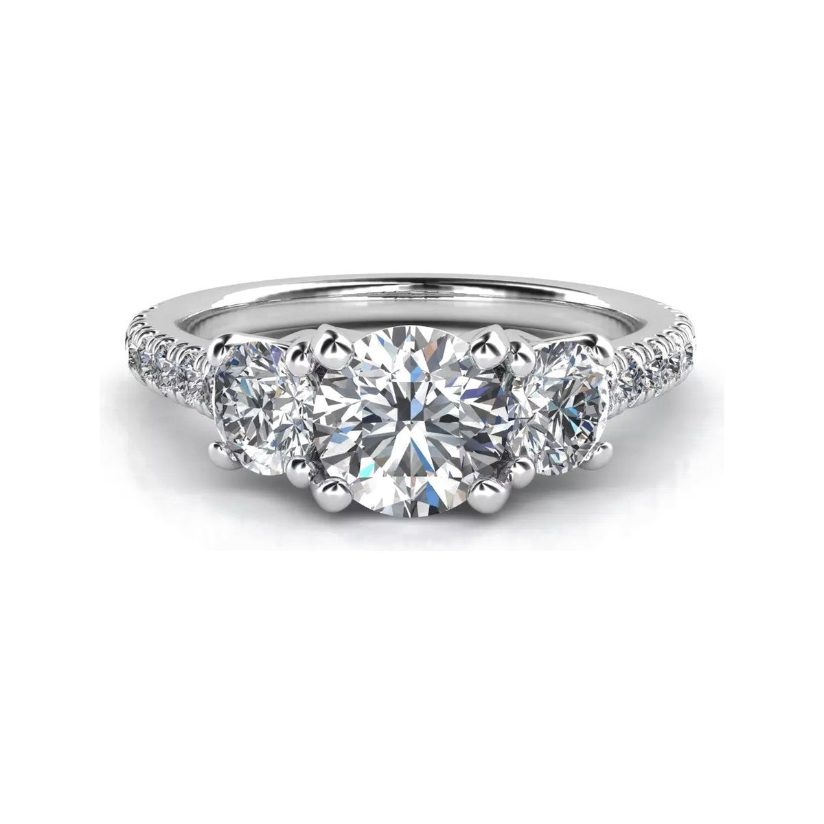 ZLT02 trilogy diamantring med pavé-skinne i 14 kt. hvidguld, forfra