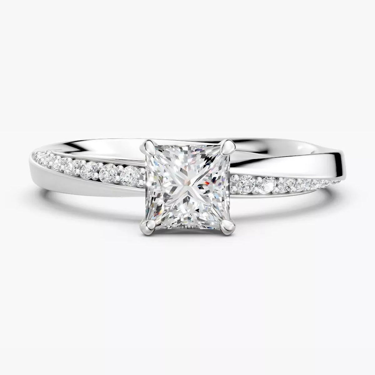 ZRGM057 prinsesse solitairering i hvidguld set forfra