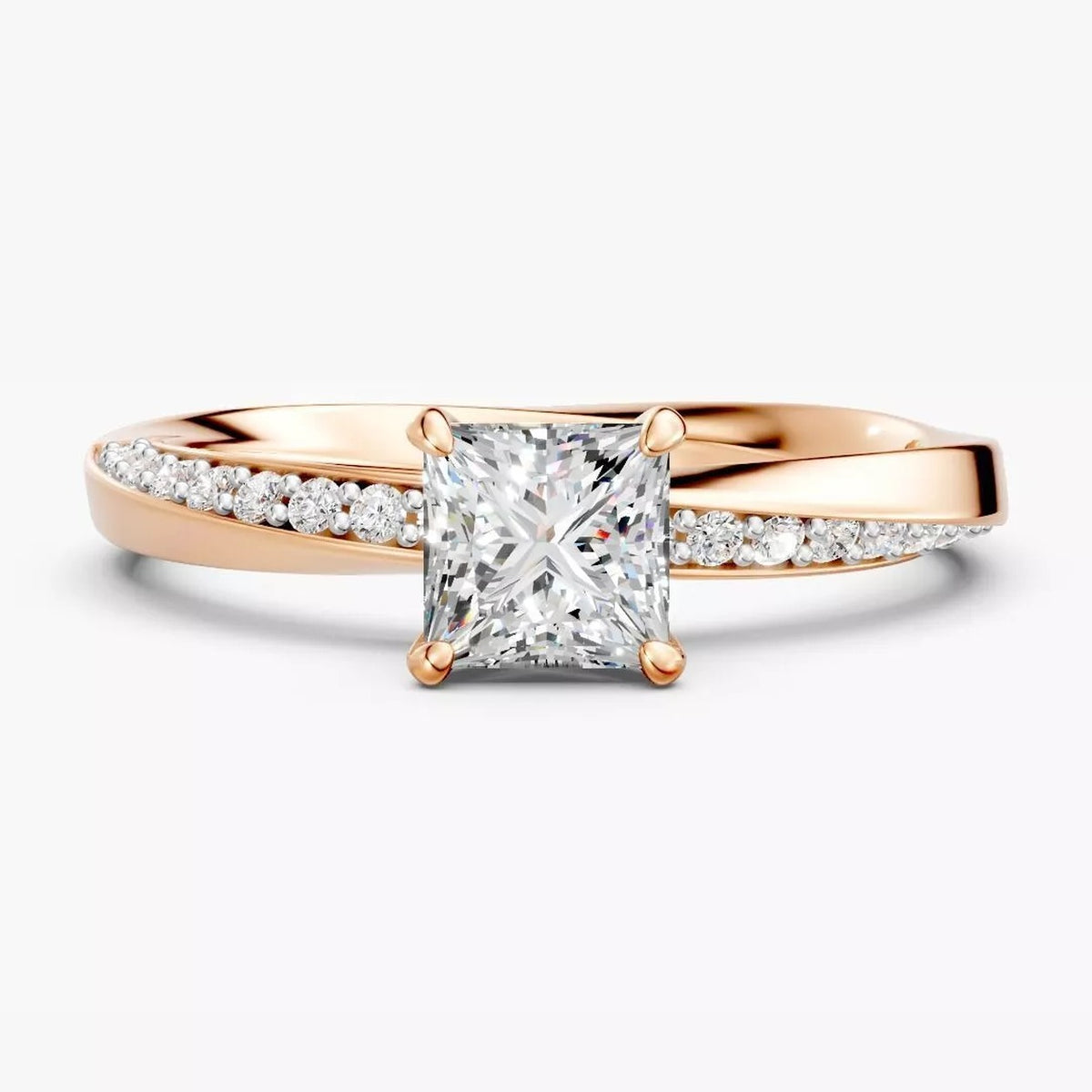 ZRGM057 prinsesse solitairering i rosaguld set forfra