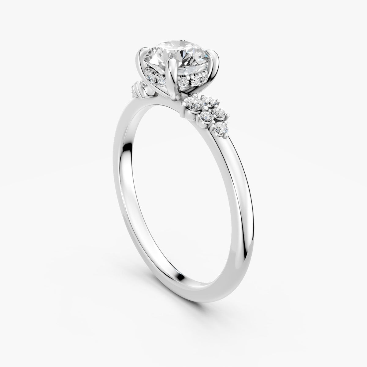 ZRT014 solitaire diamantring med diamantklynger i gulguld – perspektiv