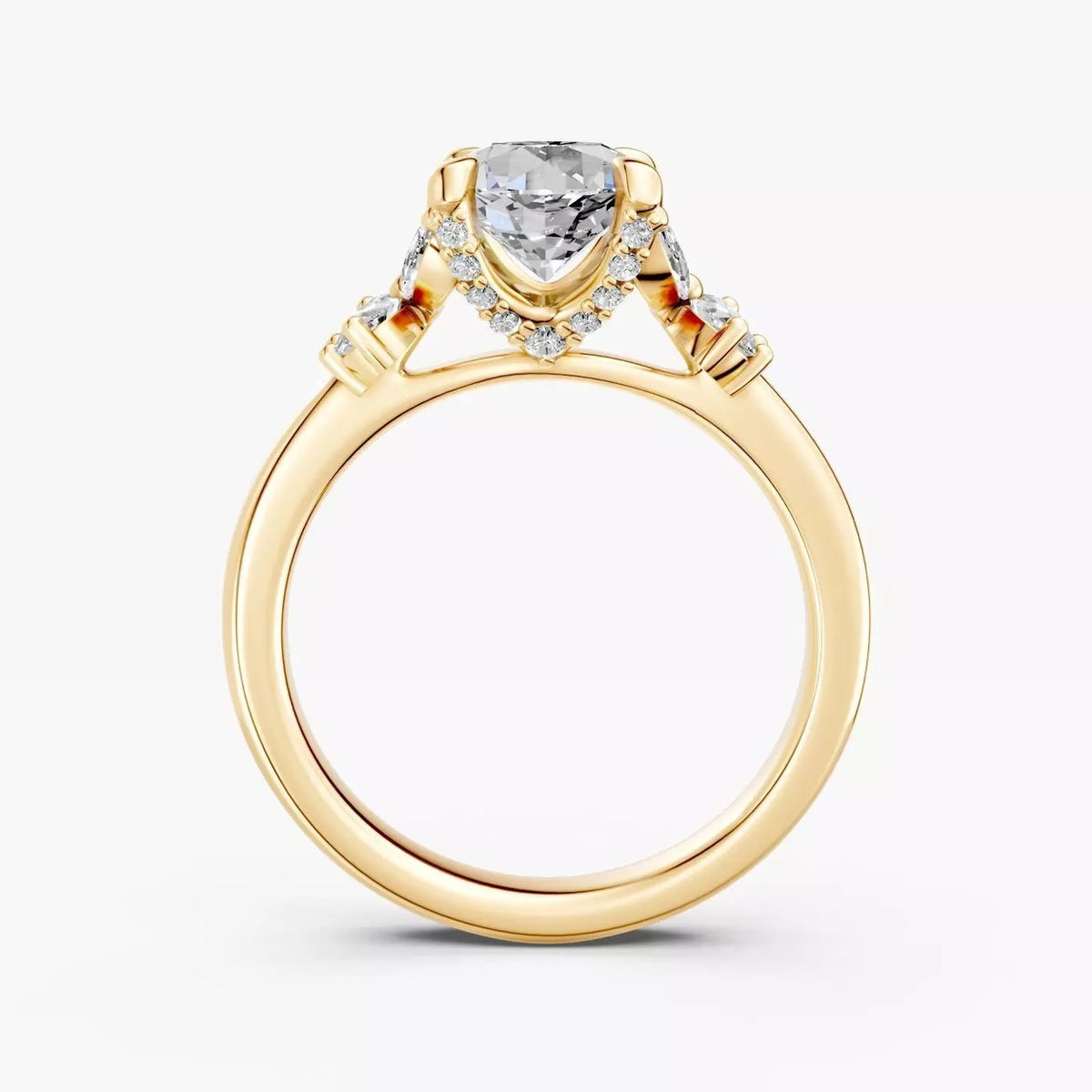 ZRT023 diamantring i gulguld set fra siden med skjult halo
