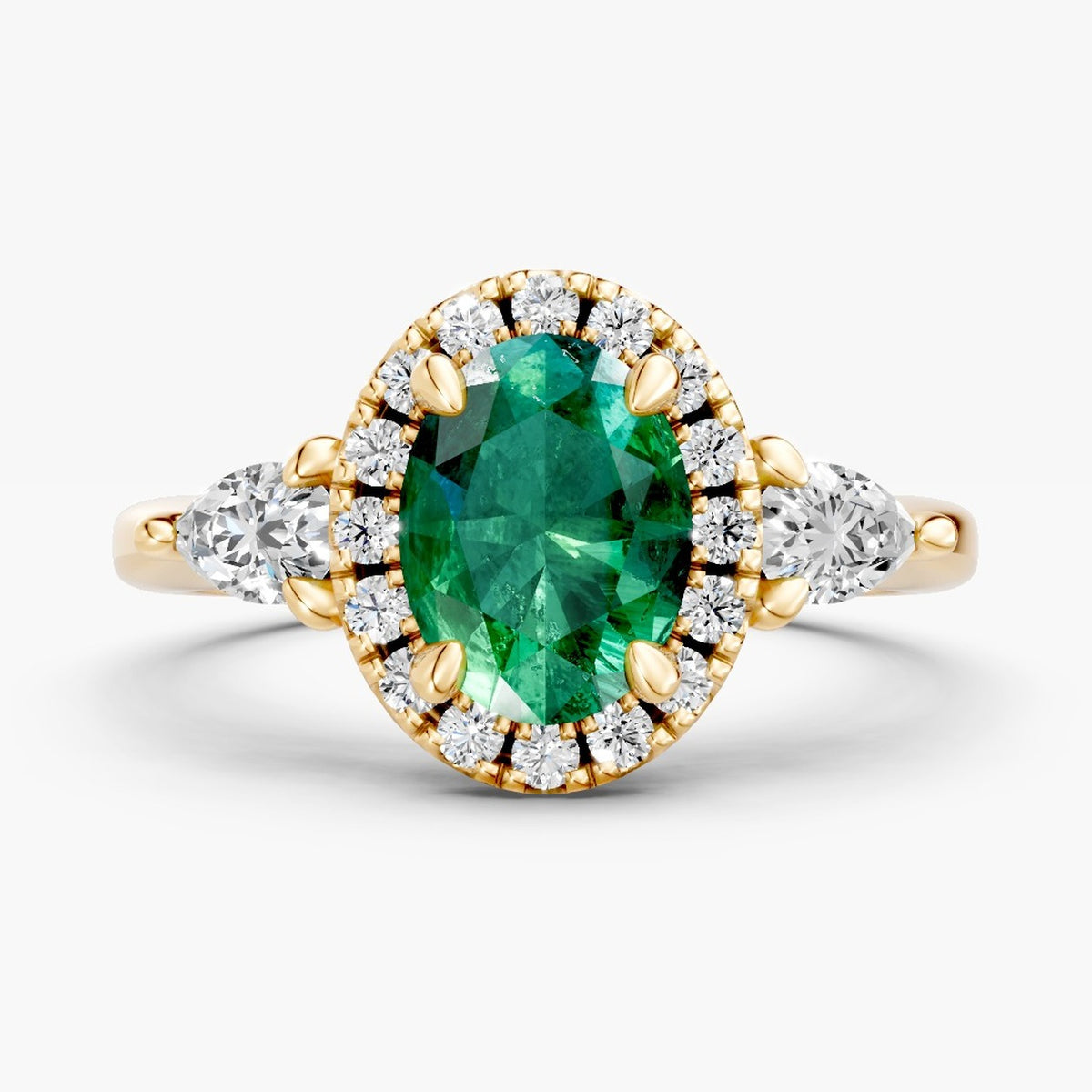 ZRT037 diamantring med grøn oval lab-grown diamant i 14 kt. gulguld, forfra