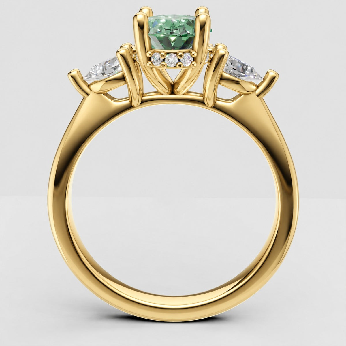 ZRT037 diamantring i 14 kt. gulguld, profil med skjult halo og dråbesten