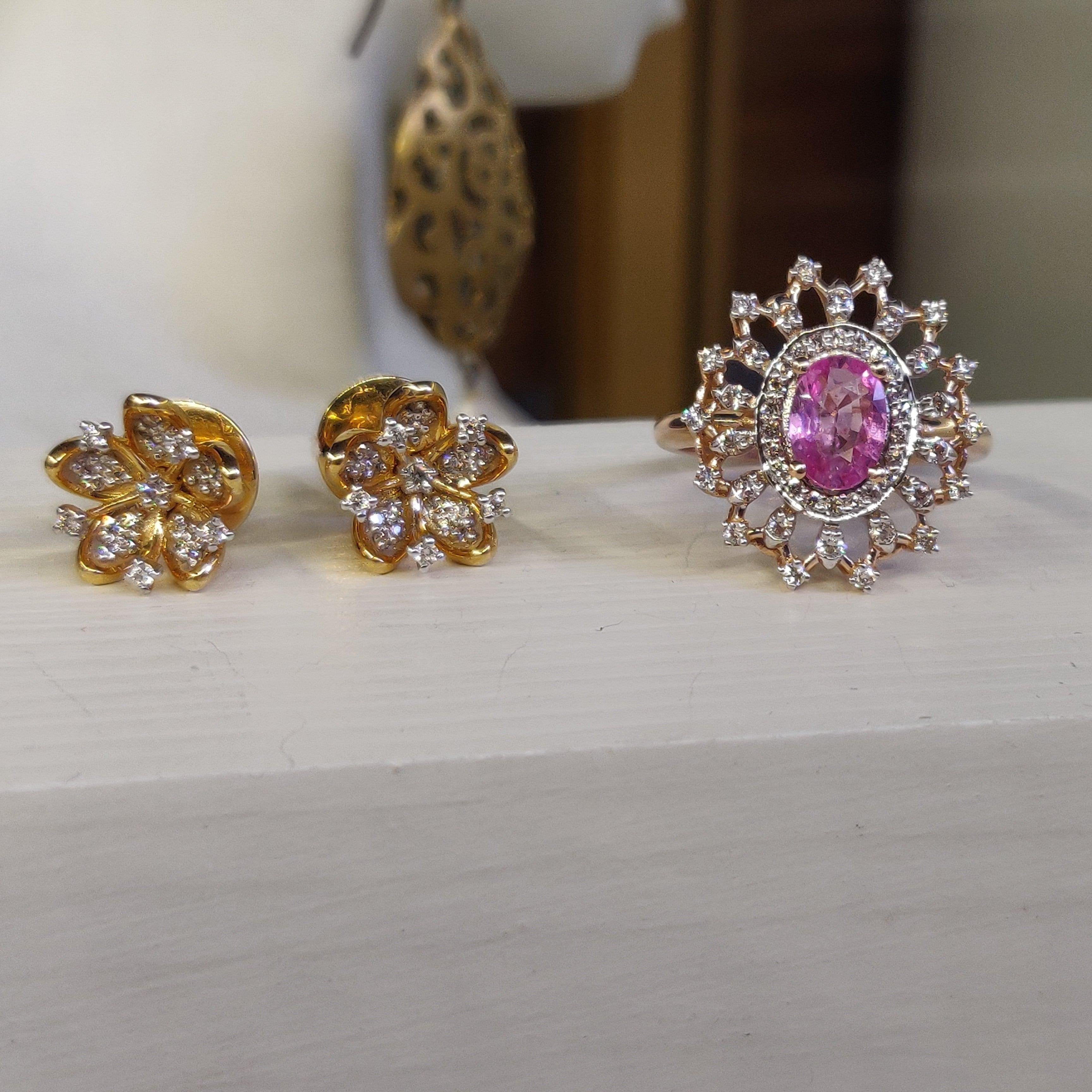 14 KT Rosaguld Ring med Pink Safir & Brillanter | MANICH